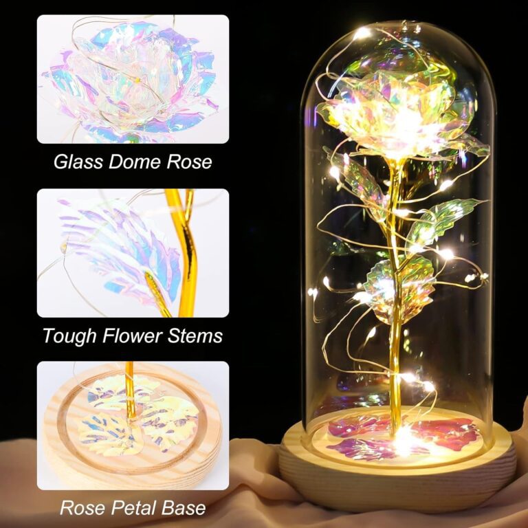 "Enchanting Galaxy Rose Gift: Light up Your Loved One's Christmas with a Colorful Rainbow Rose in Glass Dome - Perfect for Mom, Grandma, Wife, and Sister!"