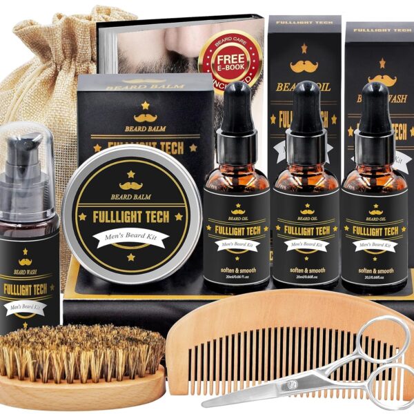 "Ultimate Beard Grooming Kit: Complete Care Package with Beard Wash, Oil, Balm, Comb, Brush, Scissors - Perfect Gift for Men and Husband"