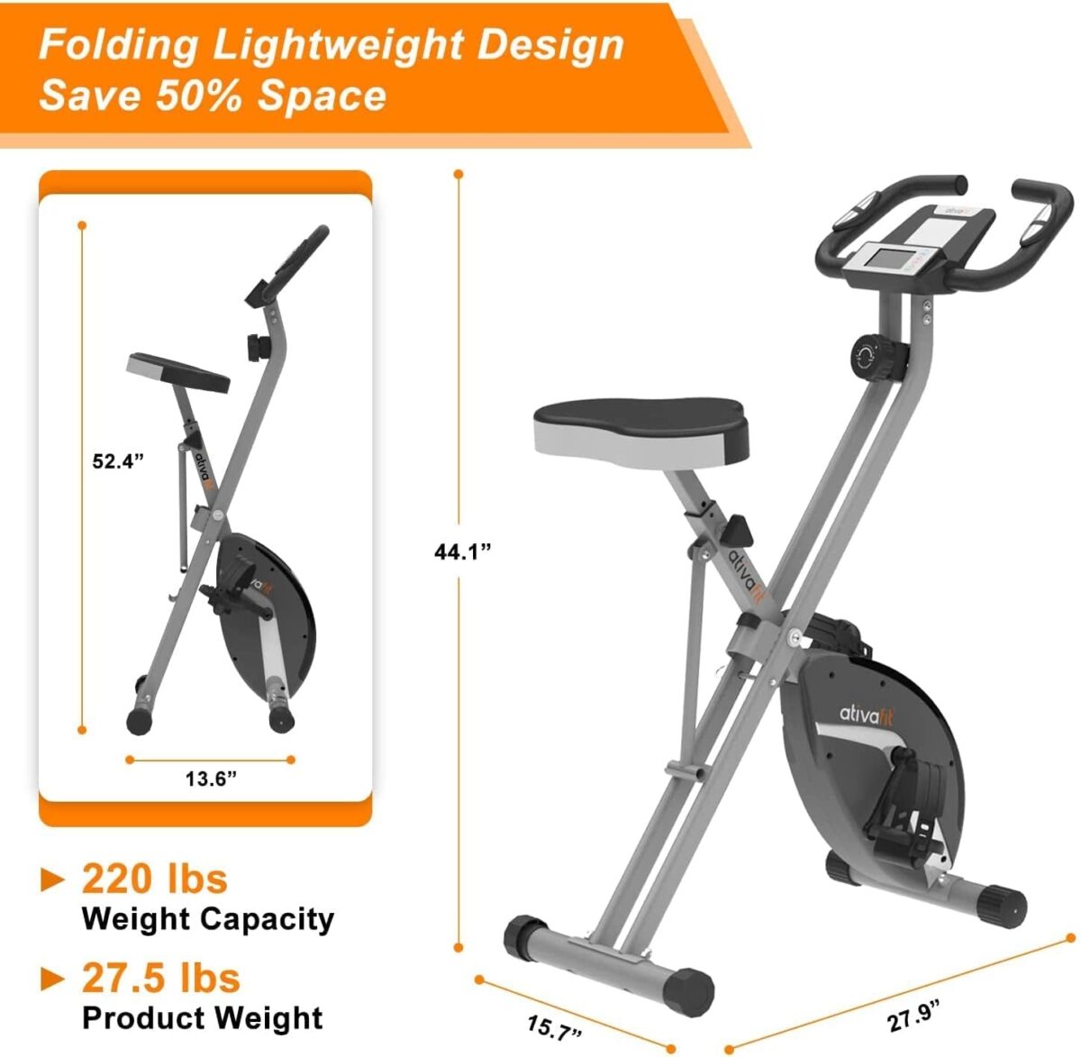 ATIVAFIT Indoor Cycling Bike Folding Magnetic Upright Bike Stationary Bike Recumbent Exercise Bike