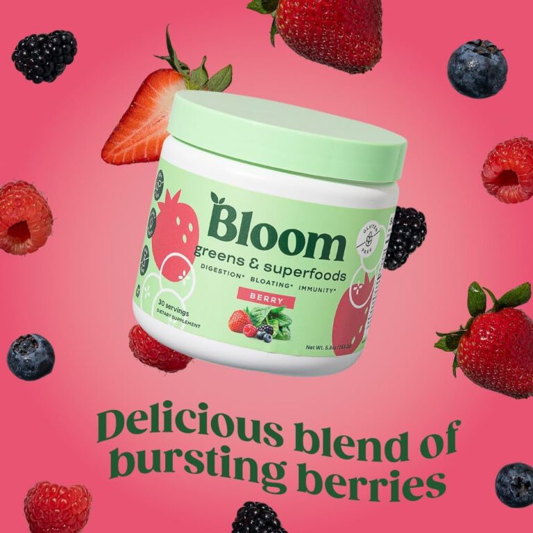 "Bloom Nutrition Super Greens Powder Smoothie and Juice Mix: Boost Digestive Health, Beat Bloating, and Energize with Probiotics! Includes Berry Flavor and High Powered Milk Frother Hand Mixer"