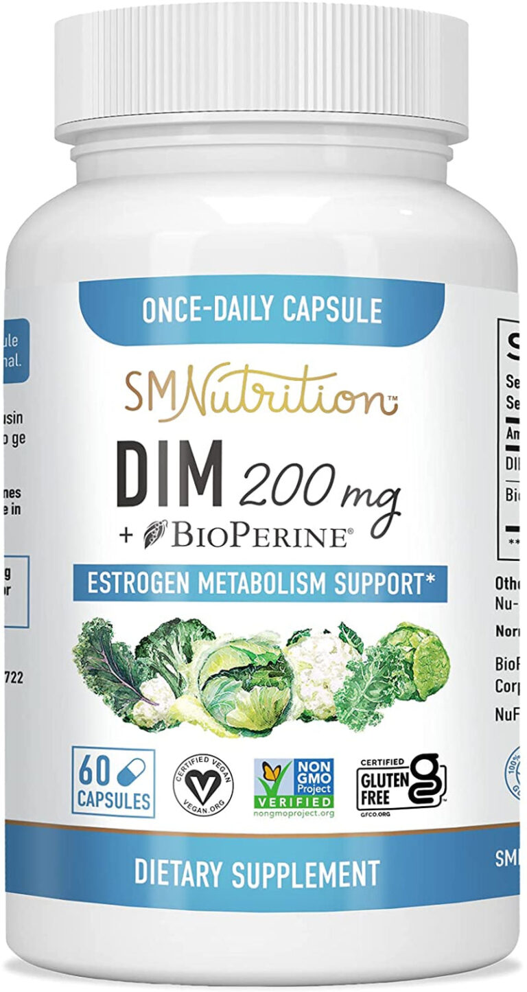 DIM Supplement 200 Mg | Estrogen Balance for Women & Men | Estrogen Metabolism, Hormonal Acne Supplements, Menopause Support, & Hormone Balance for Weight Loss by SM Nutrition | Vegan, Soy Free