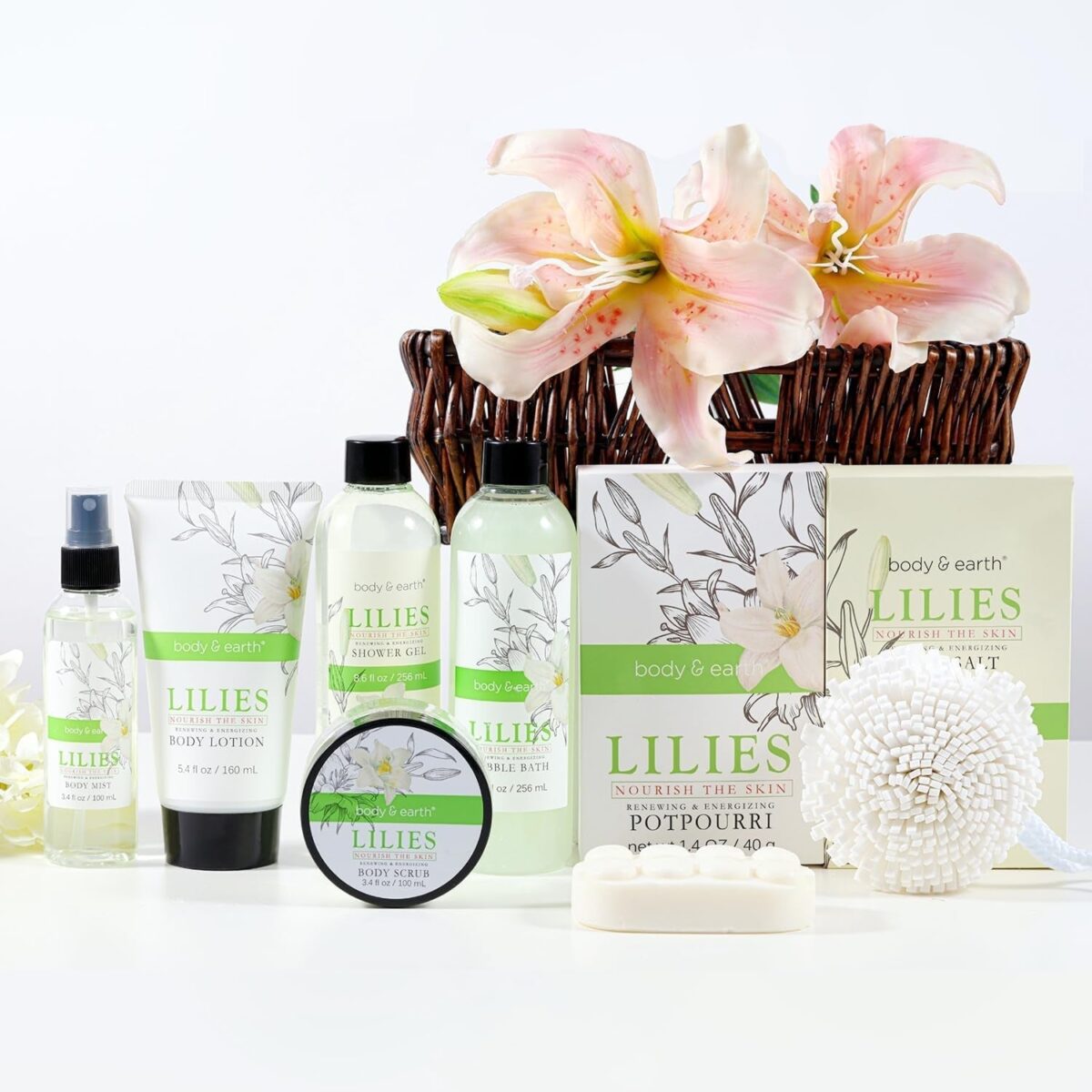 "Luxurious Lily Home Spa Gift Basket - Indulge in the Ultimate Bath and Body Experience with Body & Earth's 10 Piece Set for Women"