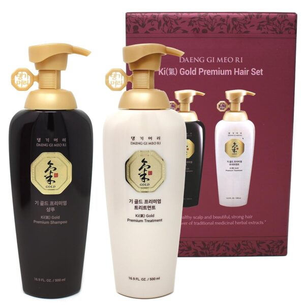 Daeng Gi Meo Ri- Ki Gold Premium Shampoo + Treatment Set, Effectively Moisture to Dry and Rough Hair, No Artificial Color