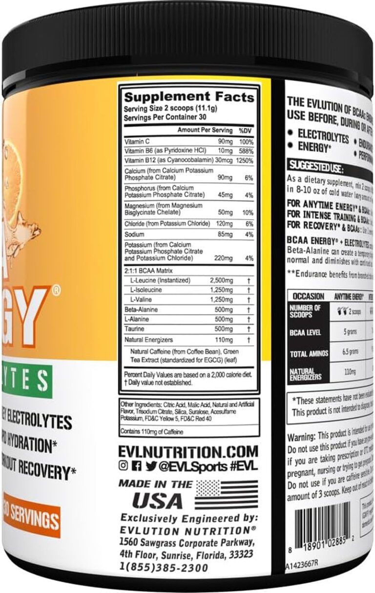 "Maximize Muscle Recovery and Endurance with EVL Bcaas Amino Acids Powder - Energize Your Workouts and Enhance Lean Growth - Refreshing Orange Mango Flavor"