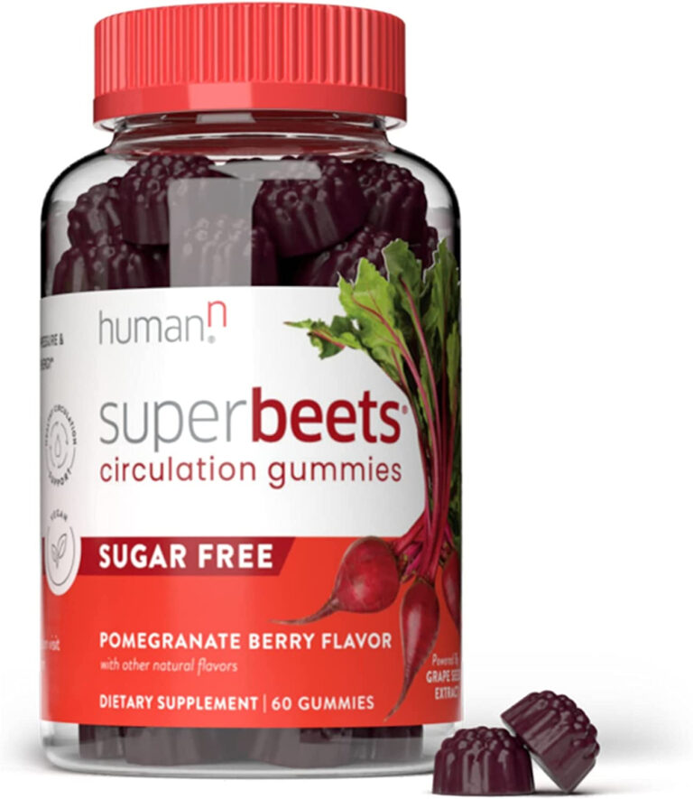 Humann Superbeets Sugar-Free Nitric Oxide Circulation Gummies - Blood Pressure Support - Grape Seed Extract & Non-Gmo Beet Root - Pomegranate Berry Flavor, 60 Count