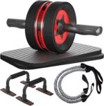 Entersports Ab Rollers Wheel Kit, Exercise Wheel Core Strength Training Abdominal Roller Set with Push up Bars, Resistance Bands, Knee Mat Home Gym Fitness Equipment for Abs Workout