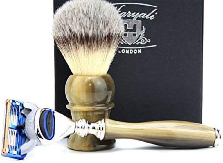 "Timeless Elegance: Deluxe Shaving Gift Set for Men - Exquisite Synthetic Hair Brush, Horn Handle, and 3 Razor Options - The Ultimate Gift for Him (Choose the 5 Edge Razor!)"