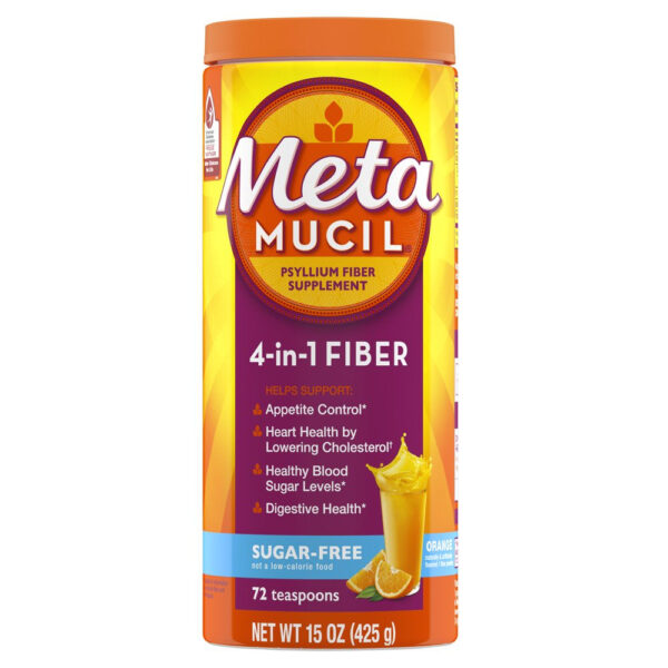 Metamucil Psyllium Sugar-Free Fiber Supplement Powder, Orange, 72 Tsp