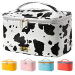 "Cow Print Waterproof Makeup Bag - Stylish and Compact Cosmetic Organizer for Women"