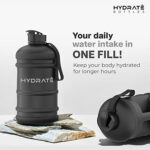 HYDRATE XL Jug Half Gallon Water Bottle - BPA Free, Flip Cap, Ideal for Gym, Large Sports Bottle, Extra strong material - Matte Black (74 oz water bottle)