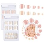 48 Pieces False Toe Nails Square Short Fake Toenails Acrylic Full Cover Short Toenails Press on Artificial Toe Nail Tips with 2 Pieces Nail Glue for Women Girls Nail Art (Flesh Pink, Flesh Color)