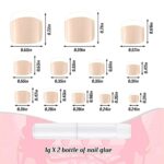 48 Pieces False Toe Nails Square Short Fake Toenails Acrylic Full Cover Short Toenails Press on Artificial Toe Nail Tips with 2 Pieces Nail Glue for Women Girls Nail Art (Flesh Pink, Flesh Color)