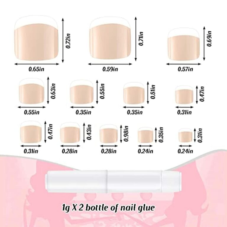 48 Pieces False Toe Nails Square Short Fake Toenails Acrylic Full Cover Short Toenails Press on Artificial Toe Nail Tips with 2 Pieces Nail Glue for Women Girls Nail Art (Flesh Pink, Flesh Color)