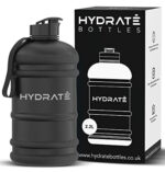 HYDRATE XL Jug Half Gallon Water Bottle - BPA Free, Flip Cap, Ideal for Gym, Large Sports Bottle, Extra strong material - Matte Black (74 oz water bottle)