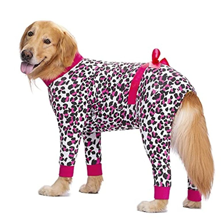 Miaododo Medium Large Dog Dresses Pajamas，Leopard Prints Ribbon Lightweight Pullover Dog Onesie Shirt,Full Coverage Dog Pjs Dog Jumpsuit Clothes Apparel (32, Dark Pink)