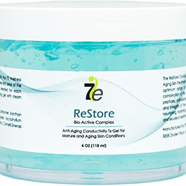 7E Wellness ReStore Conductive Gel with Bio-Active Complex - 4oz - Facial Skin Care Products with Green Tea Extract, Hyaluronic Acid, and Collagen Peptides - Anti Aging and Skin Tightening