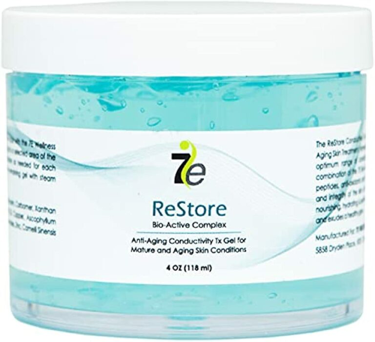 7E Wellness ReStore Conductive Gel with Bio-Active Complex - 4oz - Facial Skin Care Products with Green Tea Extract, Hyaluronic Acid, and Collagen Peptides - Anti Aging and Skin Tightening