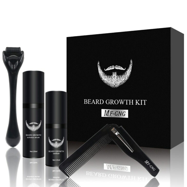 4 Pcs/set Barber Beard Growth Kit Professional Hair Growth Enhancer Set Nourishing with Beard Growth Roller Massage Comb for Men