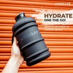 HYDRATE XL Jug Half Gallon Water Bottle - BPA Free, Flip Cap, Ideal for Gym, Large Sports Bottle, Extra strong material - Matte Black (74 oz water bottle)