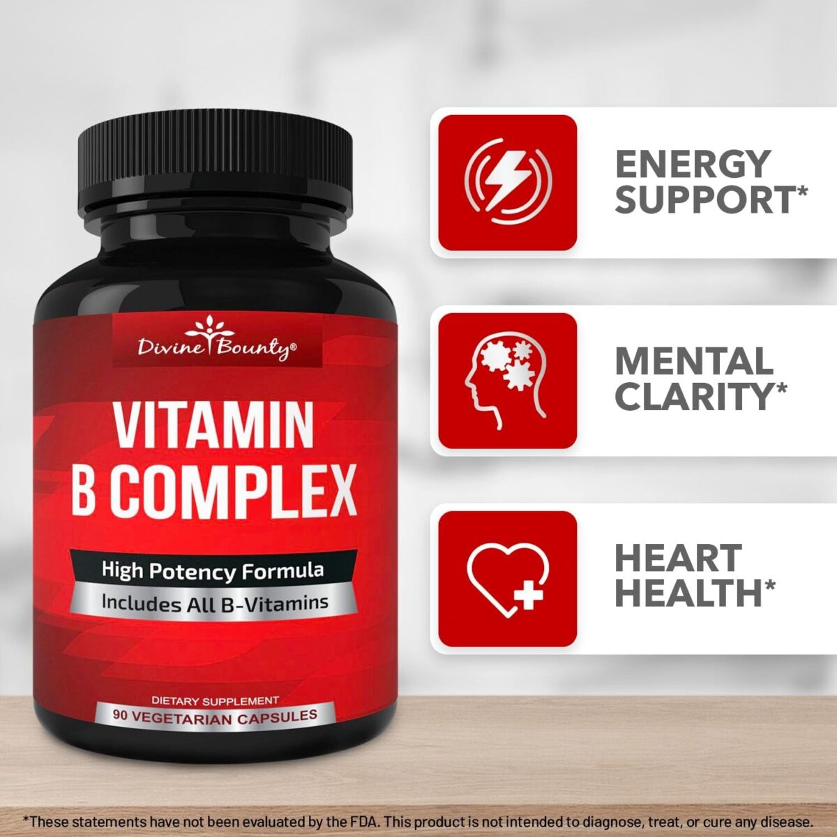 Divine Bounty Super B Complex Vitamins - All B Vitamins Including B12, B1, B2, B3, B5, B6, B7, B9, Folic Acid - Vitamin B Supplement - Support Healthy Energy Metabolism - 90 Vegetarian Capsules