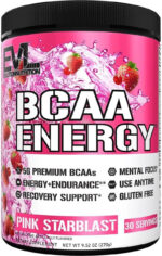 EVL Bcaas Amino Acids Powder - BCAA Energy Pre Workout Powder for Muscle Recovery Lean Growth and Endurance - Rehydrating Post Workout Recovery Drink with Natural Caffeine - Pink Lemonade