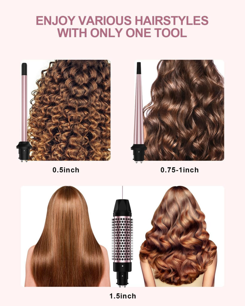 3 in 1 Curling Iron, Curling Wand Set with Curling Brush 3 Interchangeable Ceramic Curling Wand(0.5”-1.5”), Dual Voltage 30S Fast Heating with Heat Resistant Glove & 2 Clips and Gift Box