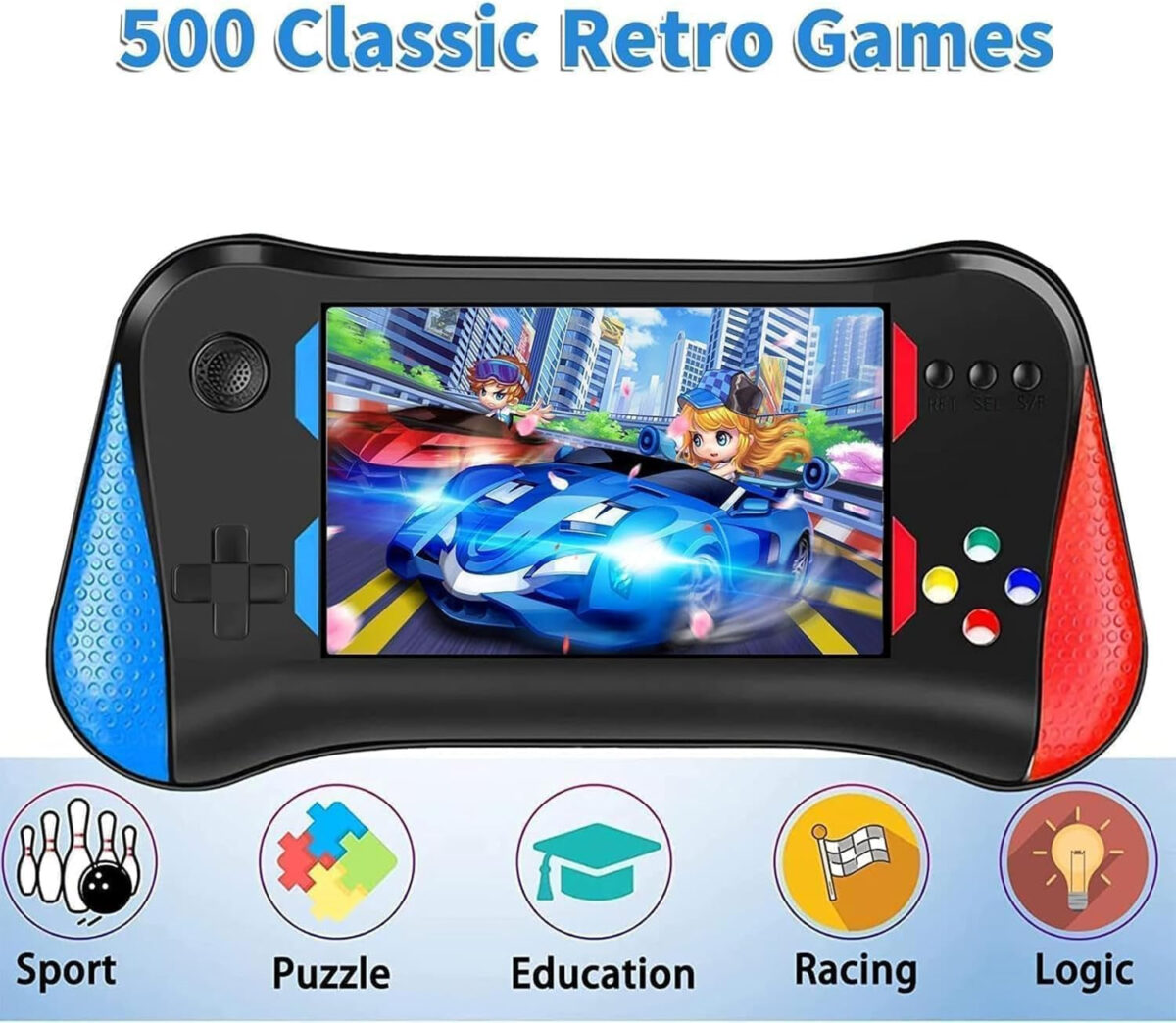 Handheld Game Console, 3.5'' LCD Screen Retro Handheld Video Game Console with Rechargeable Battery, Preloaded 500 Classic Retro Video Gamessupport 2 Players and TV Connection-1