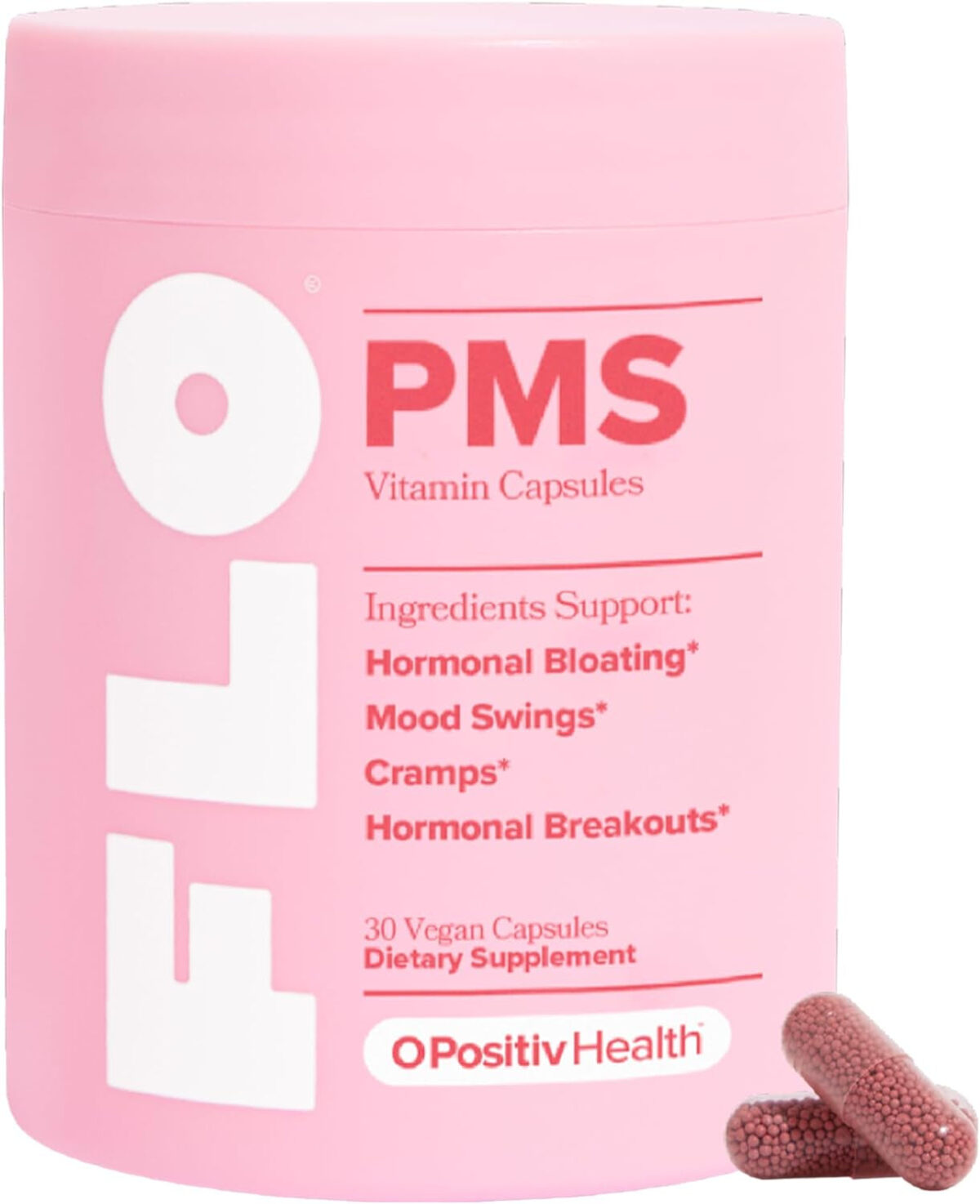 O Positiv FLO PMS Vitamins for Women, 30 Servings (Pack of 1) - Proactive PMS Relief - Targets Hormonal Breakouts, Bloating, Cramps, & Mood Swings with Chasteberry, Vitamin B6, & Lemon Balm