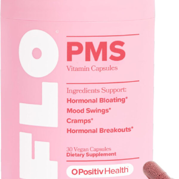 O Positiv FLO PMS Vitamins for Women, 30 Servings (Pack of 1) - Proactive PMS Relief - Targets Hormonal Breakouts, Bloating, Cramps, & Mood Swings with Chasteberry, Vitamin B6, & Lemon Balm