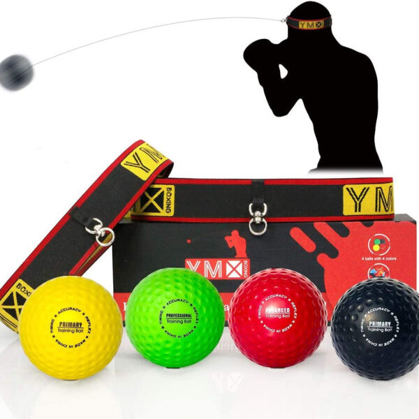 Ultimate Reflex Ball Set - 4 React Reflex Ball plus 2 Adjustable Headband, Great for Reflex, Timing, Accuracy, Focus and Hand Eye Coordination Training for Boxing, MMA and Krav Mega