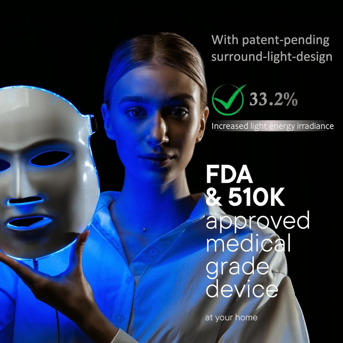 FDA Cleared LED Facial Skin Care Mask MOONLIGHT PRO 7 Color Treatment Photon Mask (White)