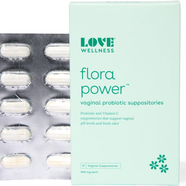 Love Wellness Vaginal Probiotic Suppositories, Flora Power | Fast-Acting Probiotic Strains & Vitamin C for Feminine Health | Supports Ph Balance & Fresh Odor | Dairy-Free, Fragrance-Free & Non-Gmo