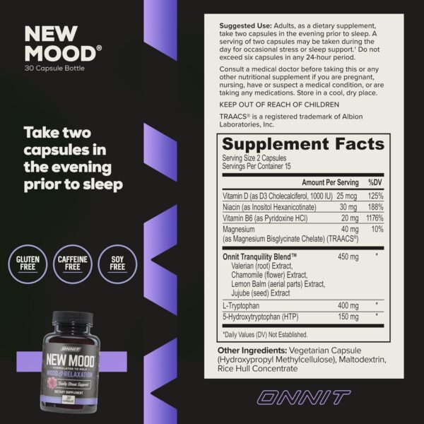 ONNIT New Mood - Occasional Stress Relief, Sleep and Mood Support Supplement, (30 Count)