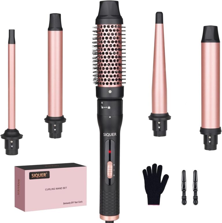 5 in 1 Curling Wand Set - SIQUER Curling Iron Set 1/2 to 1 1/4 Inch Beach Waves Wands 1 1/2 Inch Thermal Brush Fast Heating up Hair Curlers for Women with Protective Gloves Clamps (Rose, Black)