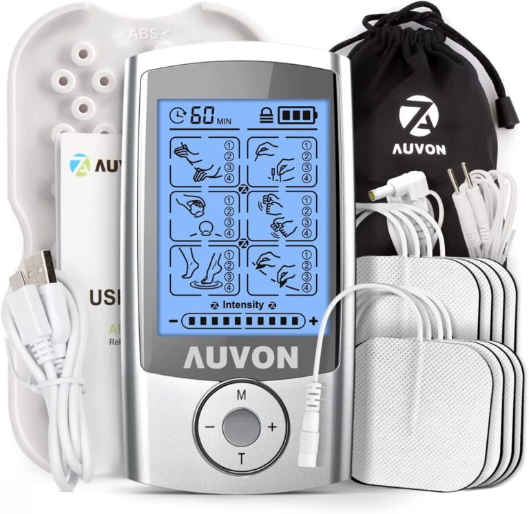 AUVON Rechargeable TENS Unit Muscle Stimulator, 24 Modes 4Th Gen TENS Machine with 8Pcs 2"X2" Premium Electrode Pads for Pain Relief