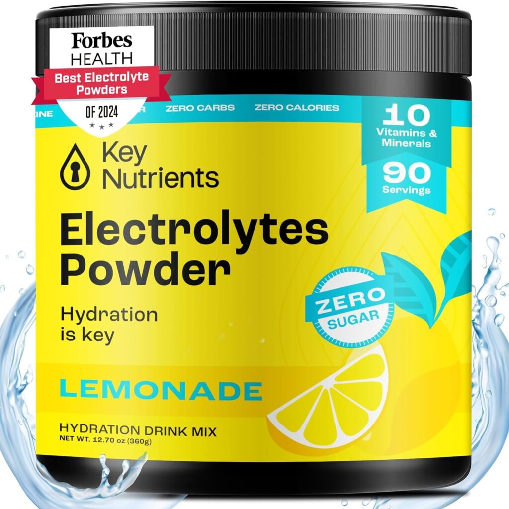 KEY NUTRIENTS Multivitamin Electrolytes Powder No Sugar - Refreshing Lemonade Electrolyte Powder - Endurance & Energy Supplement - Hydration Powder - No Calories - 90 Servings - Made in USA