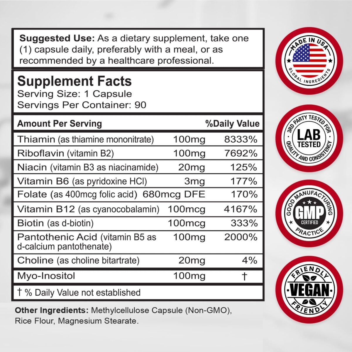 Divine Bounty Super B Complex Vitamins - All B Vitamins Including B12, B1, B2, B3, B5, B6, B7, B9, Folic Acid - Vitamin B Supplement - Support Healthy Energy Metabolism - 90 Vegetarian Capsules