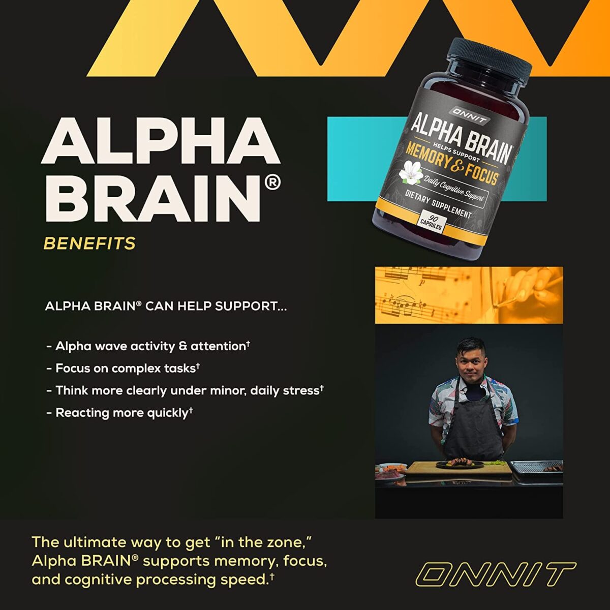 ONNIT Alpha Brain Nootropic Brain Supplement for Men & Women | Memory, Mental Clarity & Cognitive Improvement | Focus Capsules with L-Theanine, Vitamin B6 & Phosphatidylserine (90 Count)