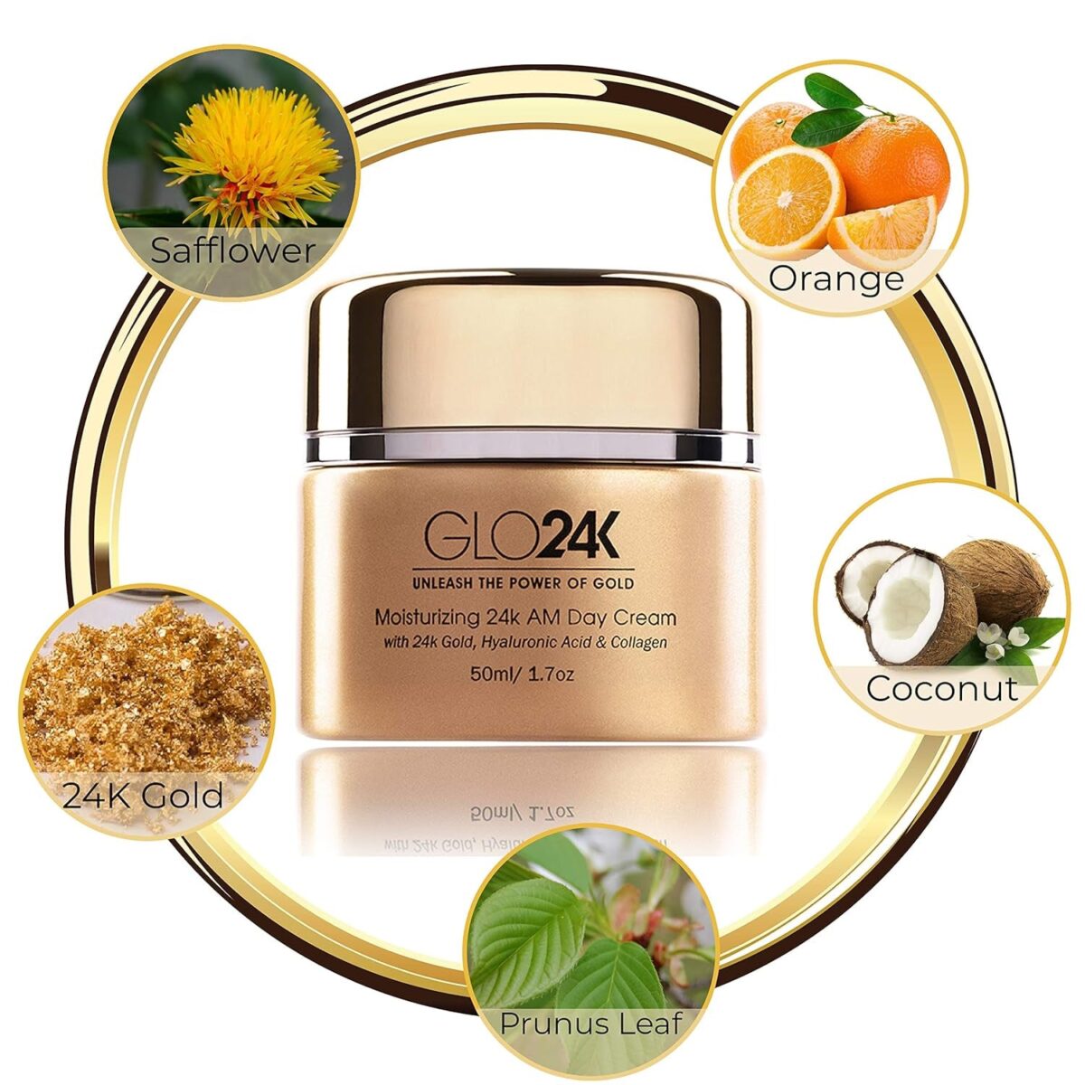 GLO24K Moisturizing Day Cream with 24K Gold, Hyaluronic Acid, Collagen, and Vitamins. for Optimal Hydration!