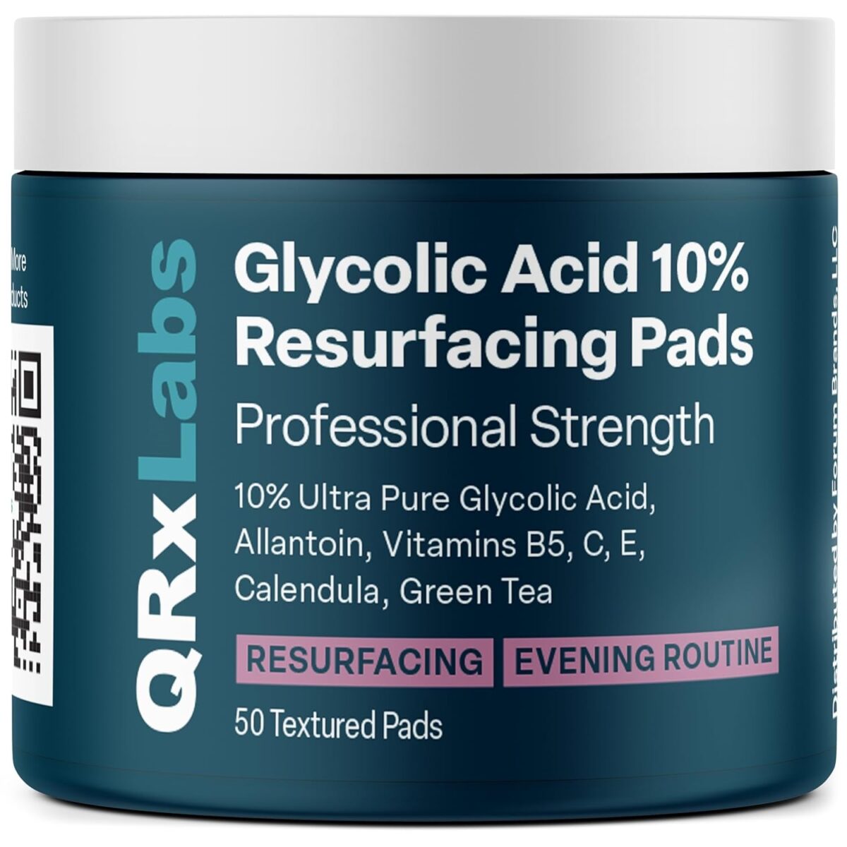 Qrxlabs Glycolic Acid 20% Resurfacing Pads for Face & Body with Vitamins B5, C & E, Green Tea, Calendula, Allantoin - Exfoliates Surface Skin and Reduces Fine Lines and Wrinkles - Peel Pads