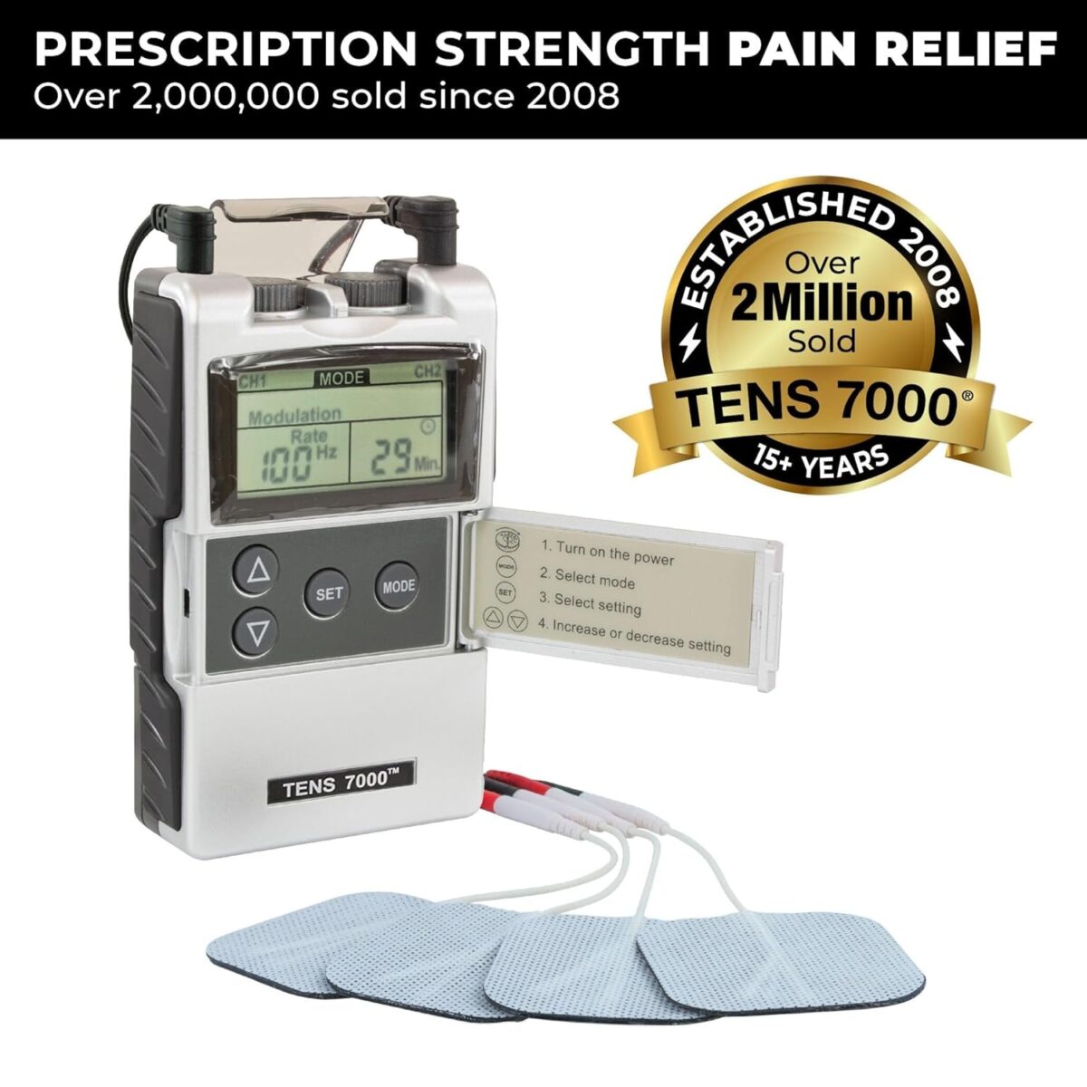 TENS 7000 Digital TENS Unit with Accessories - TENS Unit Muscle Stimulator for Back Pain Relief, Shoulder Pain Relief, Neck Pain, Sciatica Pain Relief, Nerve Pain Relief, Hip Pain Relief