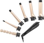 6-In-1 Curling Iron, Professional Instant Heat up Hair Curling Wand Set with 6 Interchangeable Ceramic Barrels (0.35'' to 1.25'') and 2 Temperature Adjustments, Heat Protective Glove & 2 Clips