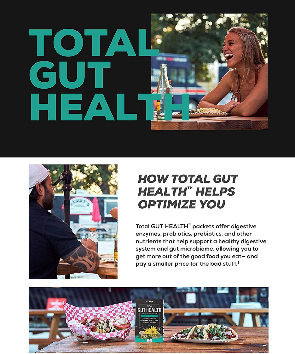 ONNIT Total Gut Health -Complete Probiotics & Digestive Enzyme Supplement for Women & Men - 5 Strains of Probiotics, Prebiotics, Enzymes, Betaine HCL - 15 Count Packets - 2 Pack (30 Pckt Total Count)