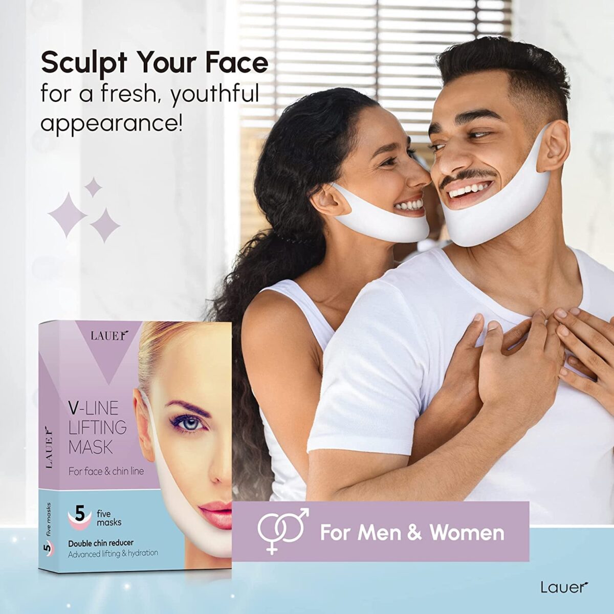 V Shaped Contouring Face Mask Line Shaping Lifting Belt Neck Reduction Jawline Lift Tape Enhancer Face Patch Firming Tightening Skin Chin up Sculpting Collagen Mask Hyaluronic Acid Aloe Vera 5 Pcs