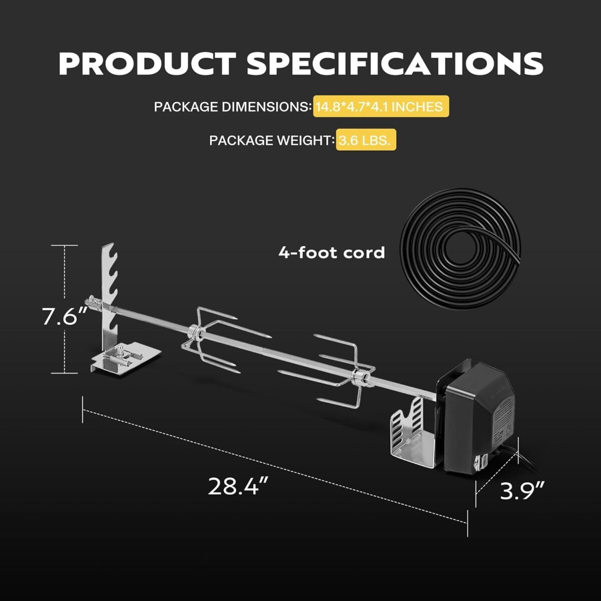 VIVOHOME 304 Stainless Steel Rotisserie Grill Kit with 120V 4W Motor