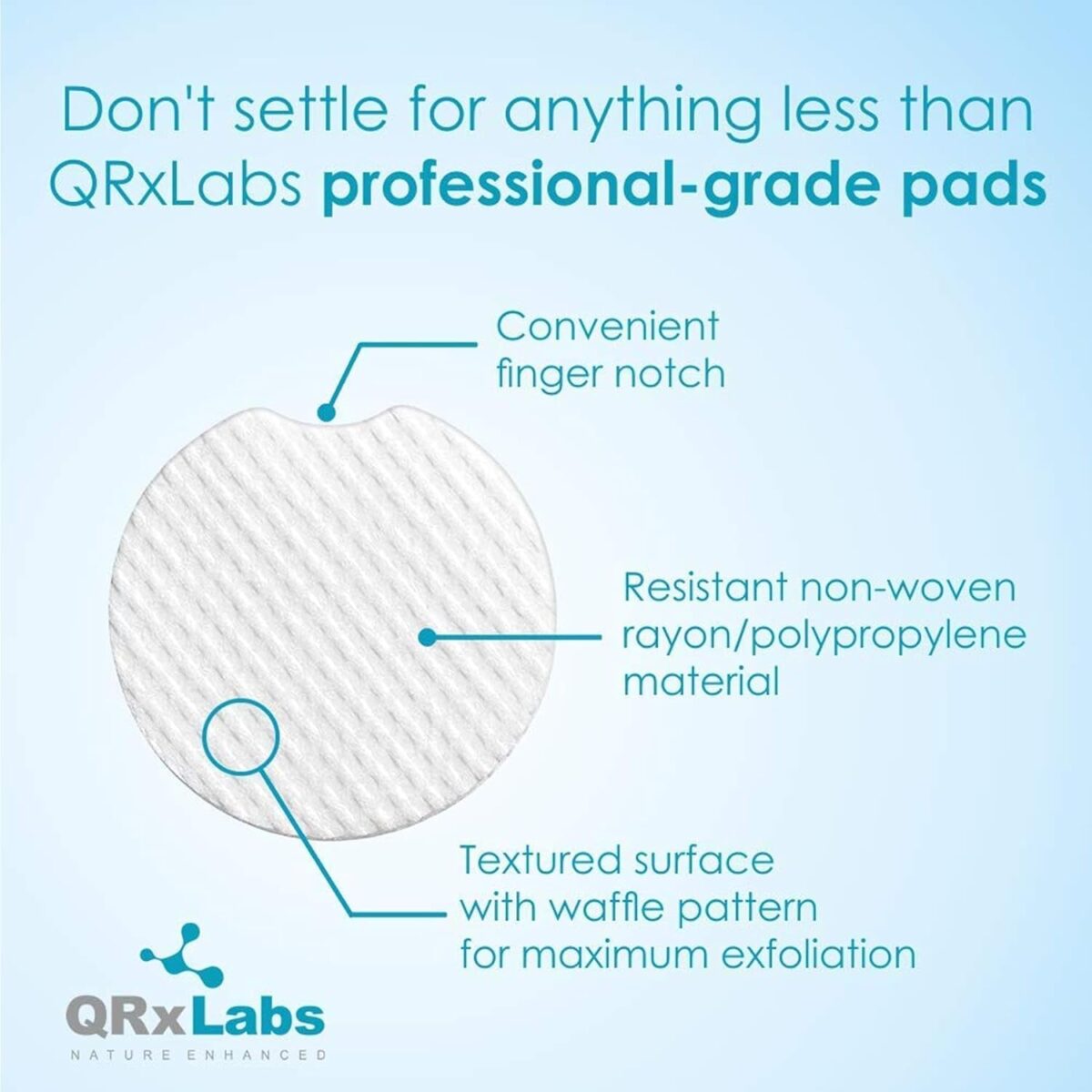 Qrxlabs Glycolic Acid 20% Resurfacing Pads for Face & Body with Vitamins B5, C & E, Green Tea, Calendula, Allantoin - Exfoliates Surface Skin and Reduces Fine Lines and Wrinkles - Peel Pads