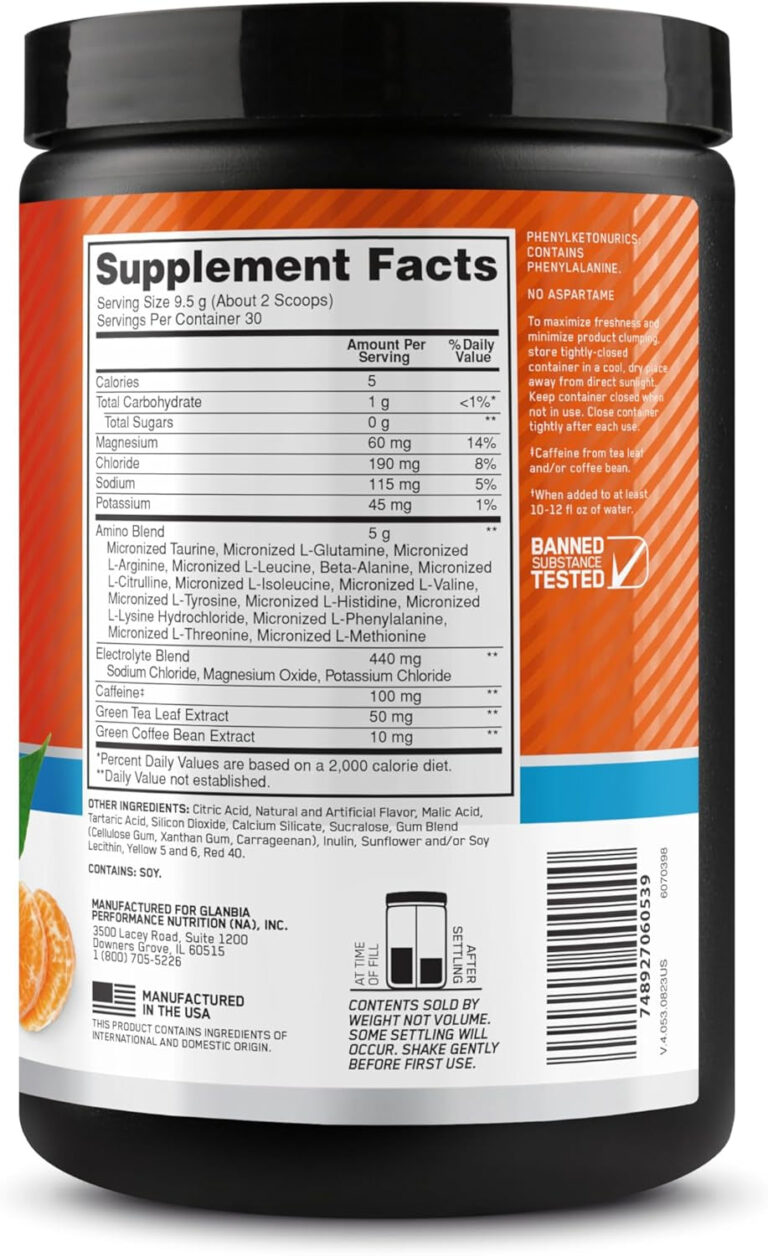 Optimum Nutrition Amino Energy Powder plus Hydration, with BCAA, Electrolytes, and Caffeine, Tangerine Wave, 30 Servings (Packaging May Vary)