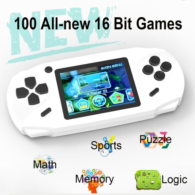 16 Bit Handheld Games for Kids Adults 3.0'' Large Screen Preloaded 100 HD Classic Retro Video Games USB Rechargeable Seniors Electronic Game Player Birthday Xmas Present (White)