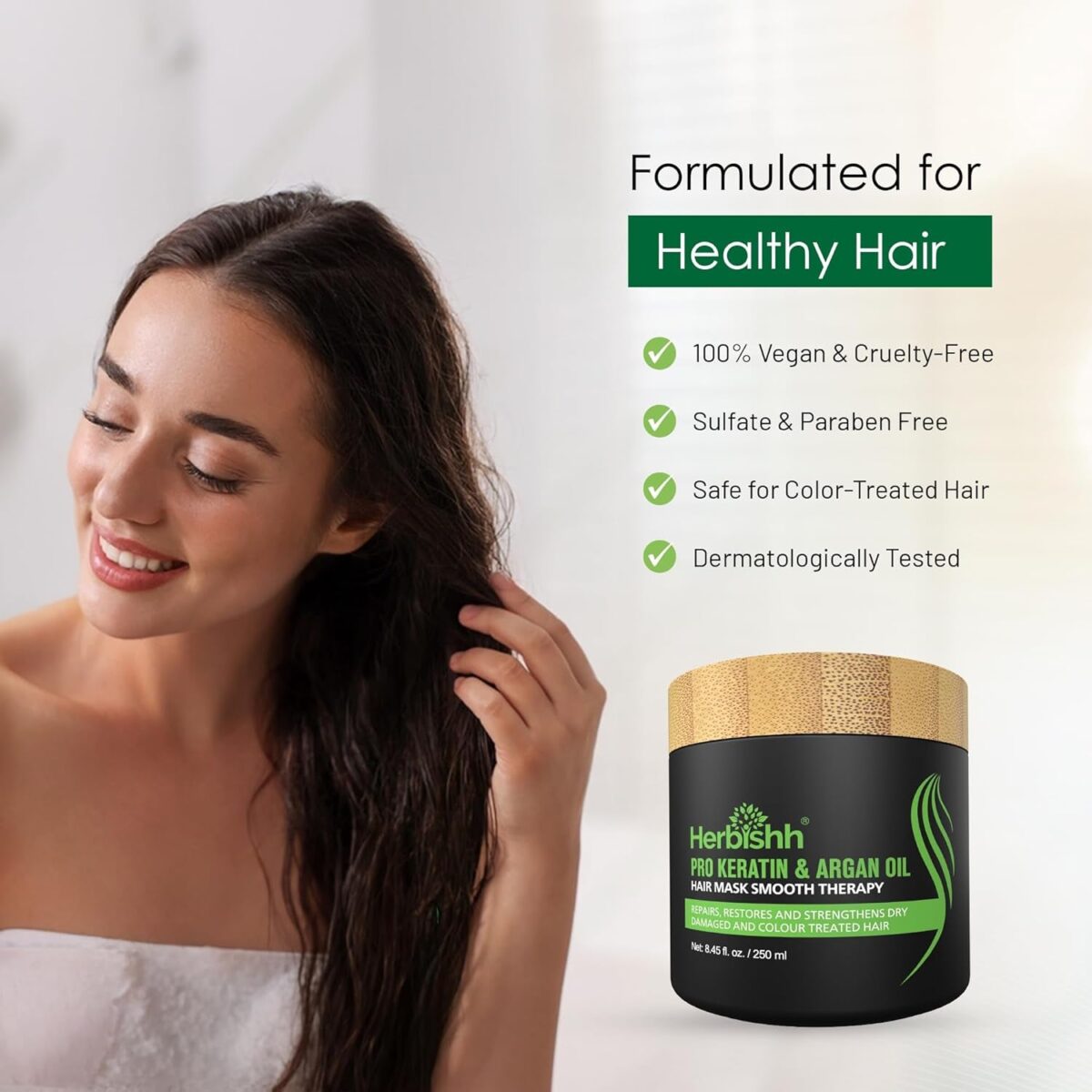 Herbishh Argan Hair Mask-Deep Conditioning & Hydration for Healthier Looking Hair for Very Dry, Weak, Stressed Out Hair, No Sulphates, No Parabens