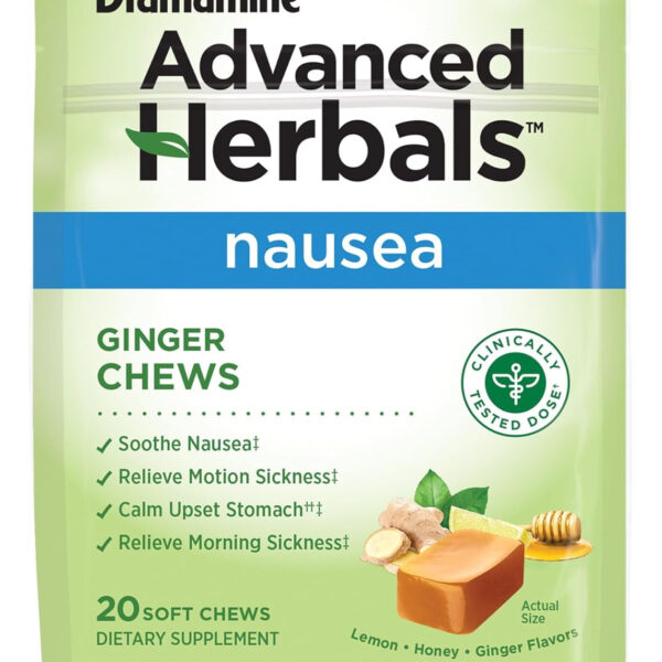 From the Makers of Dramamine, Advanced Herbals, Ginger Chews, Nausea Relief Soft Chews Lemon-Honey-Ginger, 20 Count